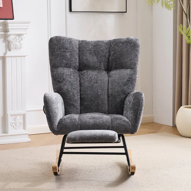 HAUSS SPOLE Schommelstoel met Airbag, Comfortabele Nursery Schommelstoel, Cozy Gestoffeerde Glider Rocking Chair met Hoge Rugleuning voor Woonkamer Slaapkamer Kantoren (Chenille, Donkergrijs)