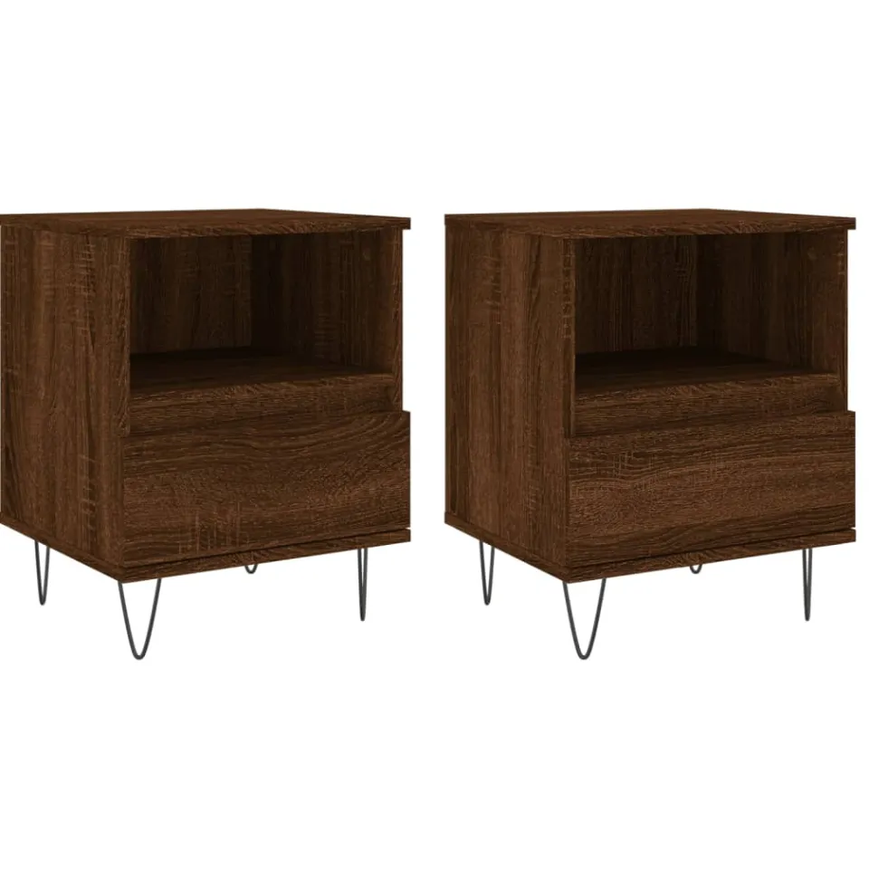 vidaXL Nachtkastjes 2 st 40x35x50 cm bewerkt hout bruin eikenkleur, foto 3