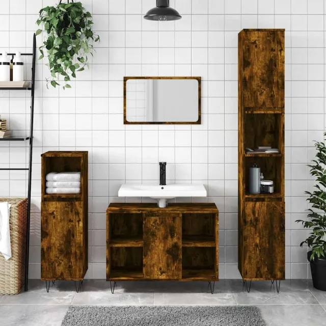 vidaXL Badkamerkast 30x30x100 cm bewerkt hout gerookt eikenkleurig, foto 2