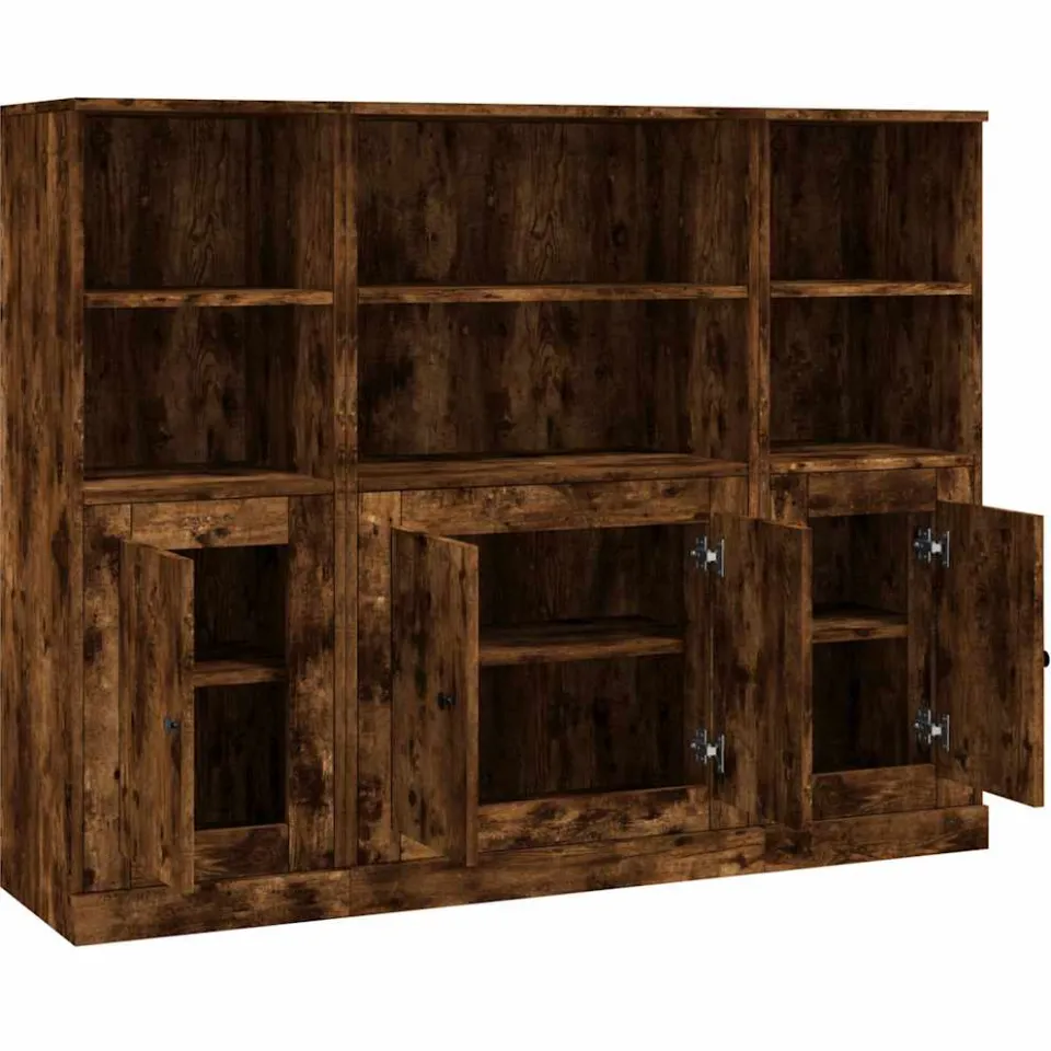 vidaXL Hoge kasten 3 st bewerkt hout gerookt eikenkleurig, foto 3