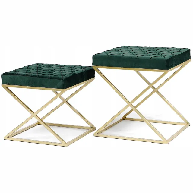 Messa Home Set van 2 Luxe Velours Poefs - Flesgroen & Goud - Royal Collectie