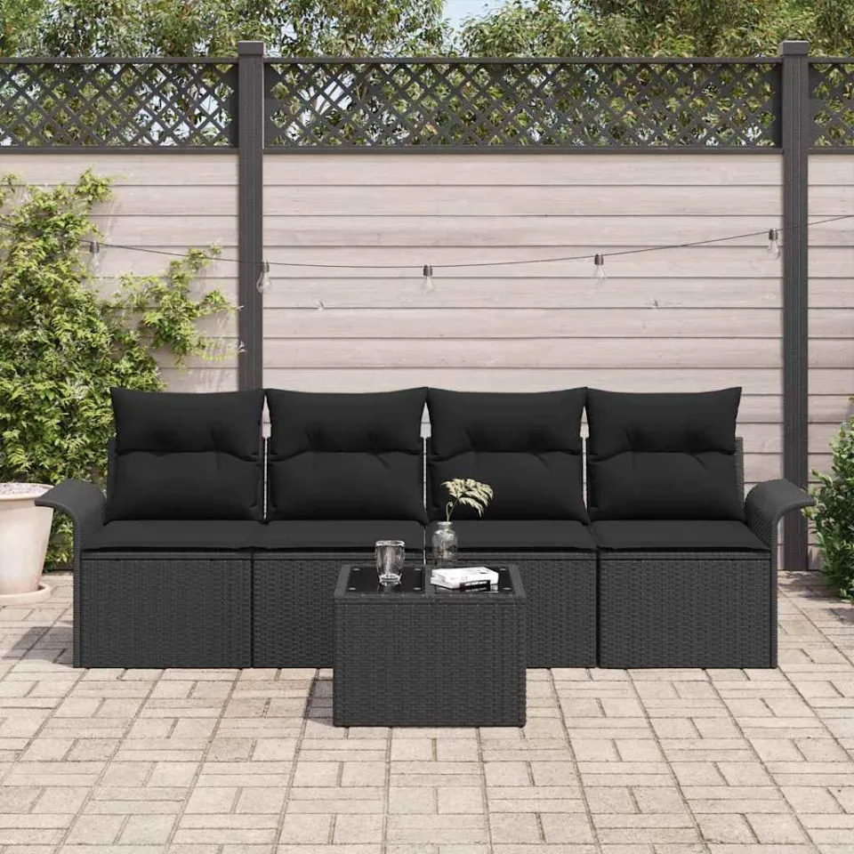 vidaXL Bankstel 5 st Zwart poly rattan, foto 3