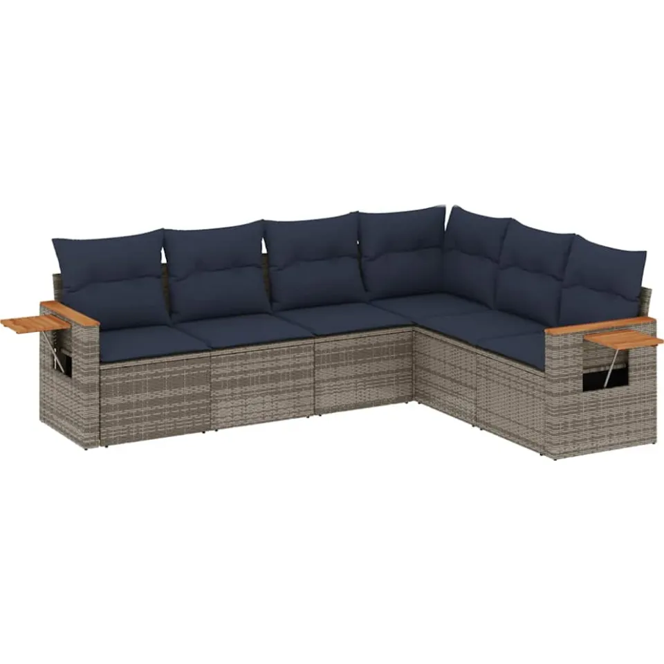 vidaXL 6-delige Loungeset met kussens poly rattan grijs, foto 3