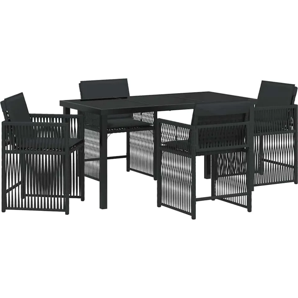 vidaXL Tuin eettafelset 5 st Zwart poly rattan, foto 3
