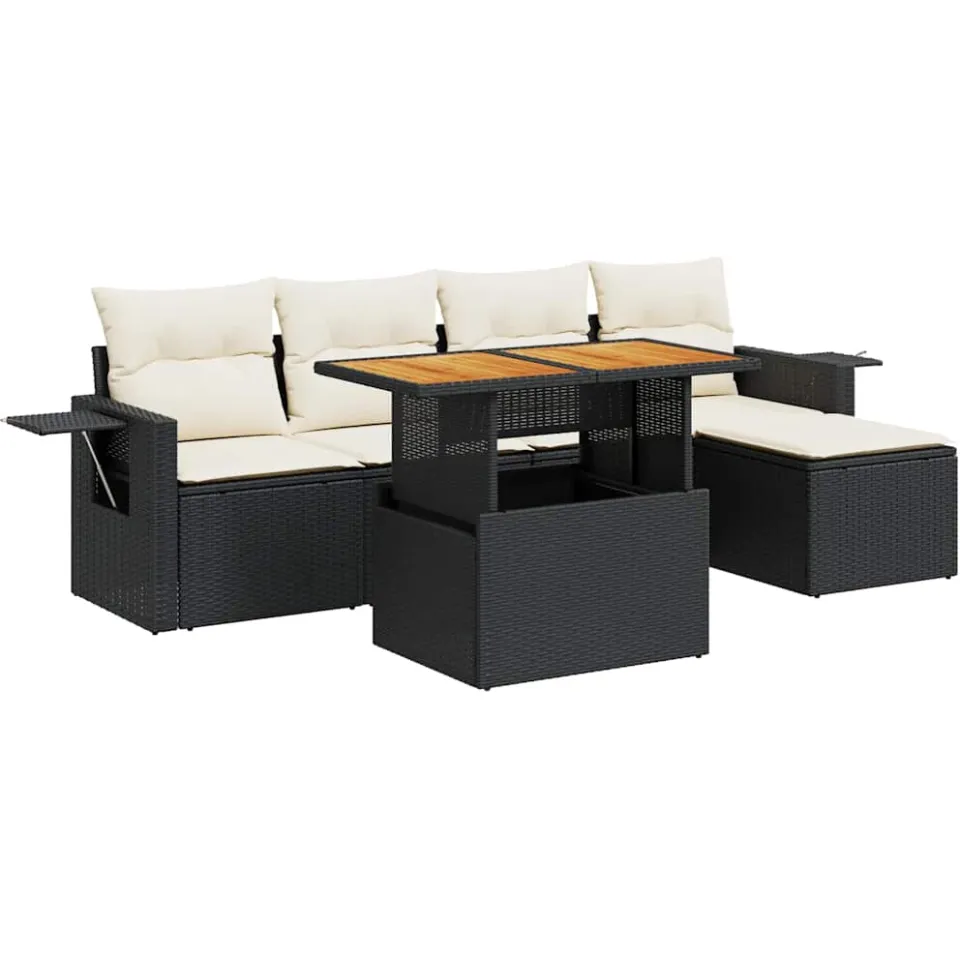 vidaXL 6-delige Loungeset met kussens poly rattan zwart, foto 3
