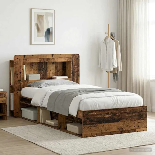 vidaXL Bedframe met opslag Oud hout 90 x 190 cm Bewerkt hout Bruin