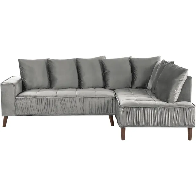 Beliani GRENA - Hoekbank 3-zits - Lichtgrijs - Linkerzijde - 231 cm - Fluweel