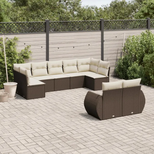 vidaXL 9-delige Loungeset met kussens poly rattan bruin, foto 2
