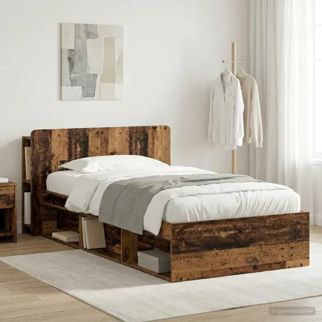 vidaXL Bedframe met opslag Oud hout 90 x 200 cm Bewerkt hout Bruin