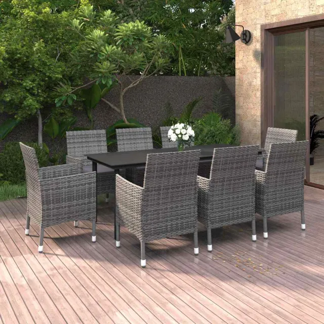 vidaXL 9-delige Tuinset met kussens poly rattan en glas grijs, foto 2