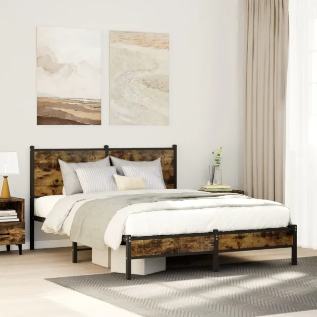 vidaXL Bedframe zonder matras metaal gerookt eikenkleurig 150x200 cm