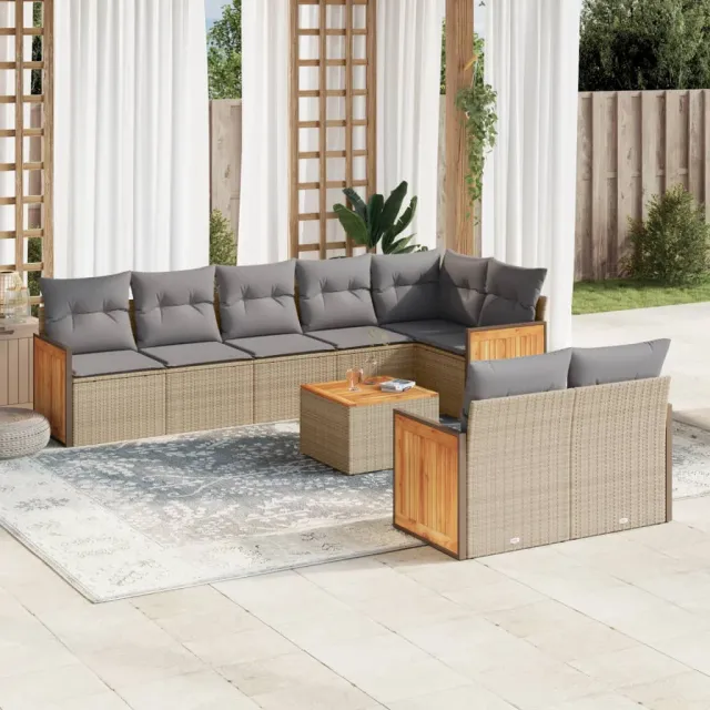 vidaXL 9-delige Loungeset met kussens poly rattan beige, foto 2