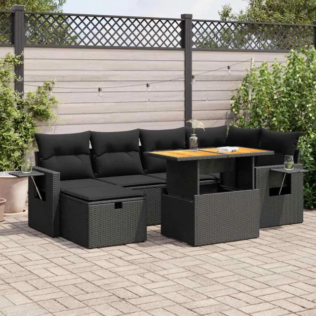 vidaXL 8-delige Loungeset met kussens poly rattan acacia zwart, foto 2
