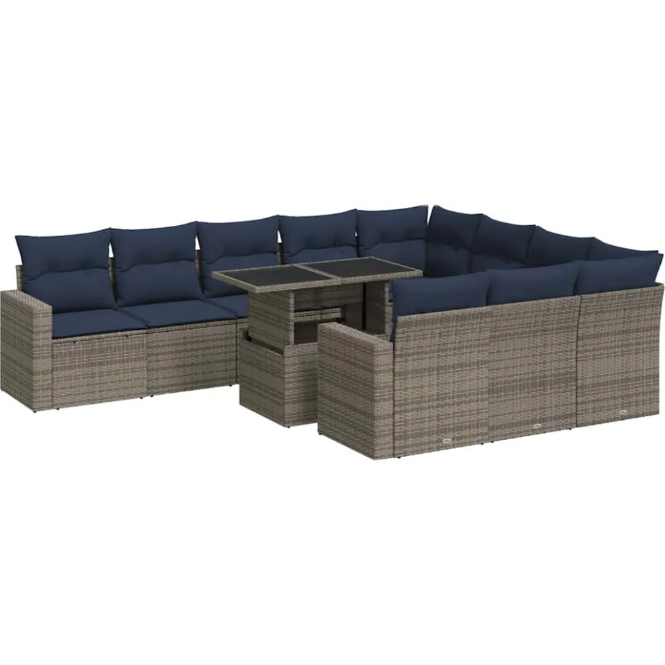 vidaXL 11-delige Loungeset met kussens poly rattan acacia grijs, foto 3