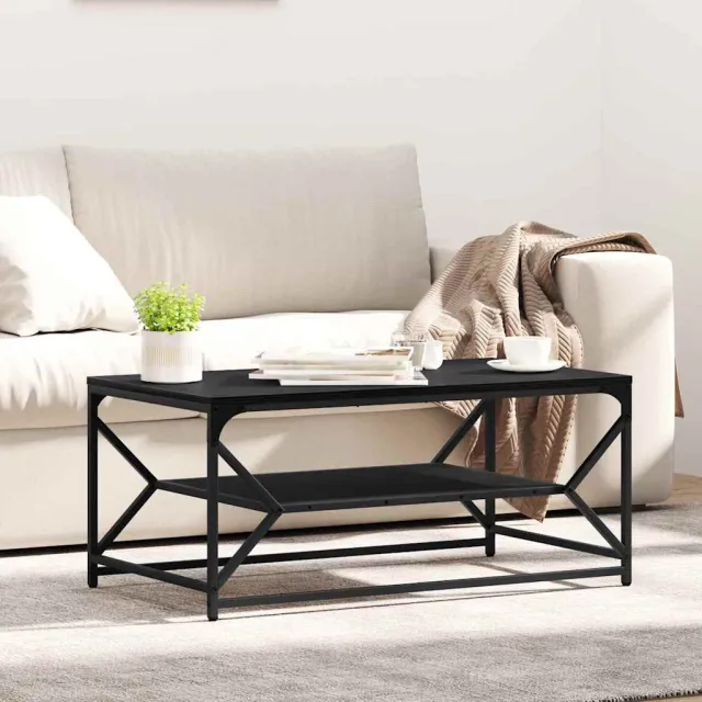 vidaXL Salontafel Zwart Eiken 90 x 50 x 40 cm Engineered hout en staal, foto 2
