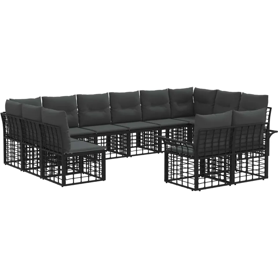 vidaXL Buiten bankenset 12 st Zwart en Donkergrijs Polyester, foto 3