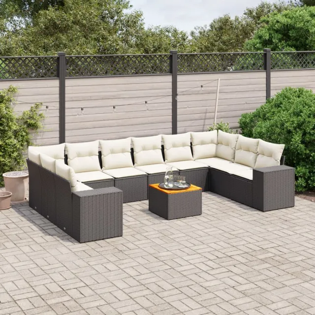 vidaXL 11-delige Loungeset met kussens poly rattan zwart, foto 2