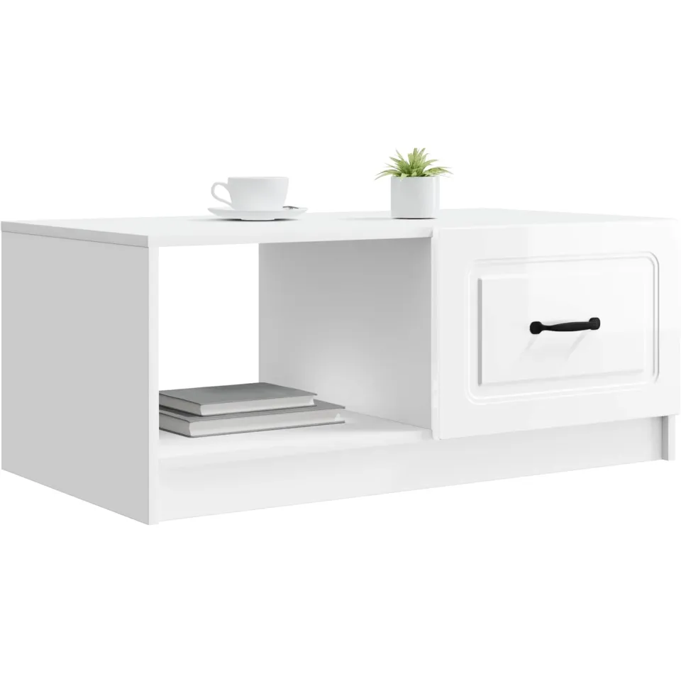 vidaXL Salontafel Hoogglans Wit 90 x 50 x 37 cm Bewerkt hout
