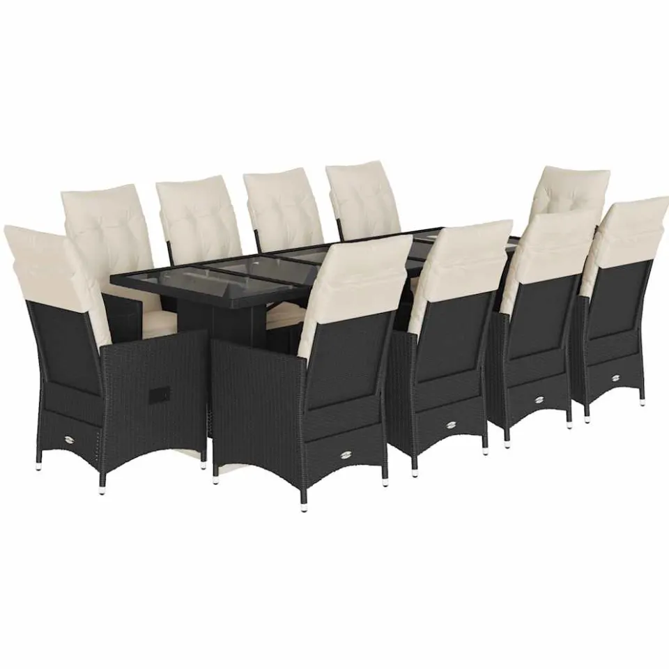 vidaXL 11-delige Bistroset met kussens poly rattan zwart, foto 3