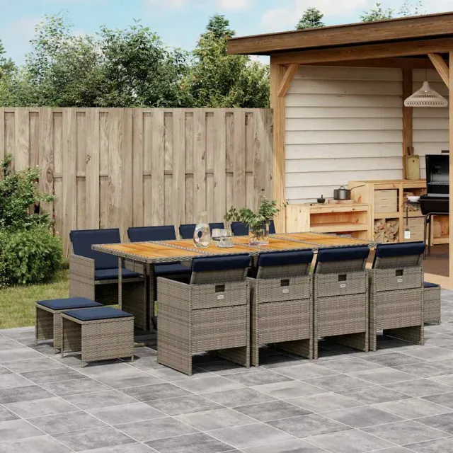vidaXL 13-delige tuinset met kussens, grijs polyrotan