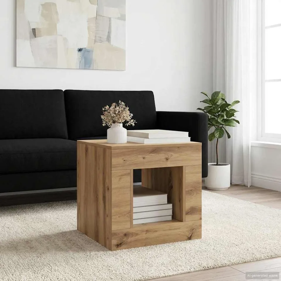 vidaXL Salontafel Artisan Eik 51.5 x 50 x 50 cm Bewerkt hout bruin, foto 4