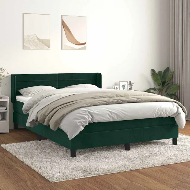 vidaXL Boxspring met matras fluweel donkergroen 140x190 cm groen