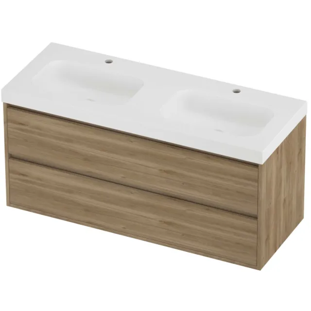 Proline Haga Badmeubelset Polystone Mezza 2 Gaten 120x46x58 cm Mat White Cider Oak Eiken