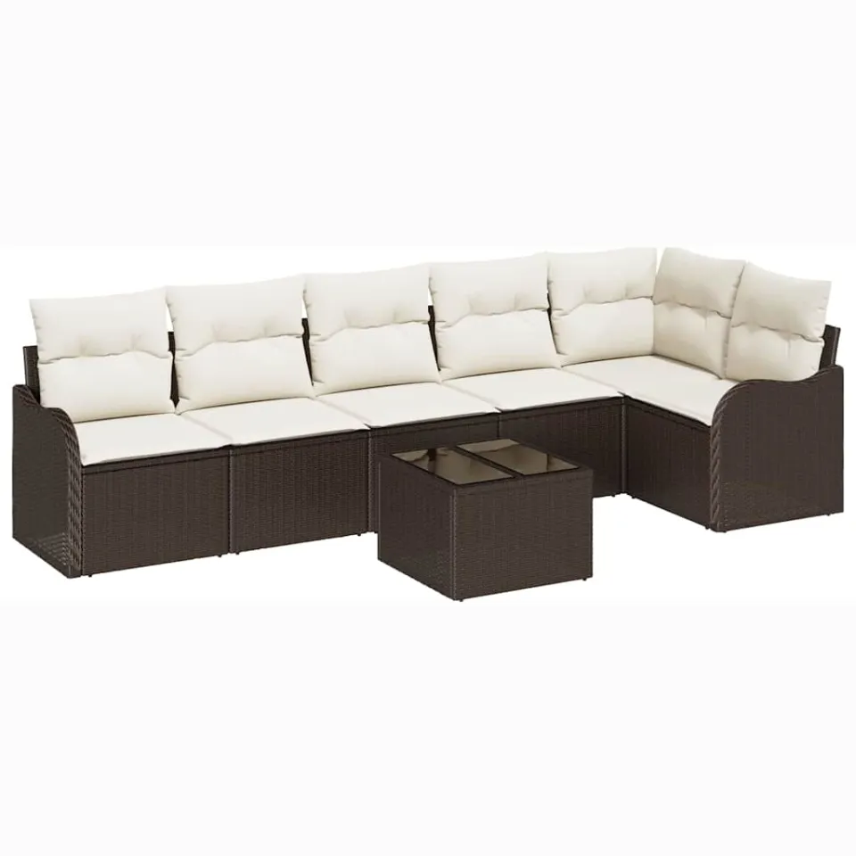 vidaXL Tuin Sofa Set 7 st Grijs poly rattan Bruin