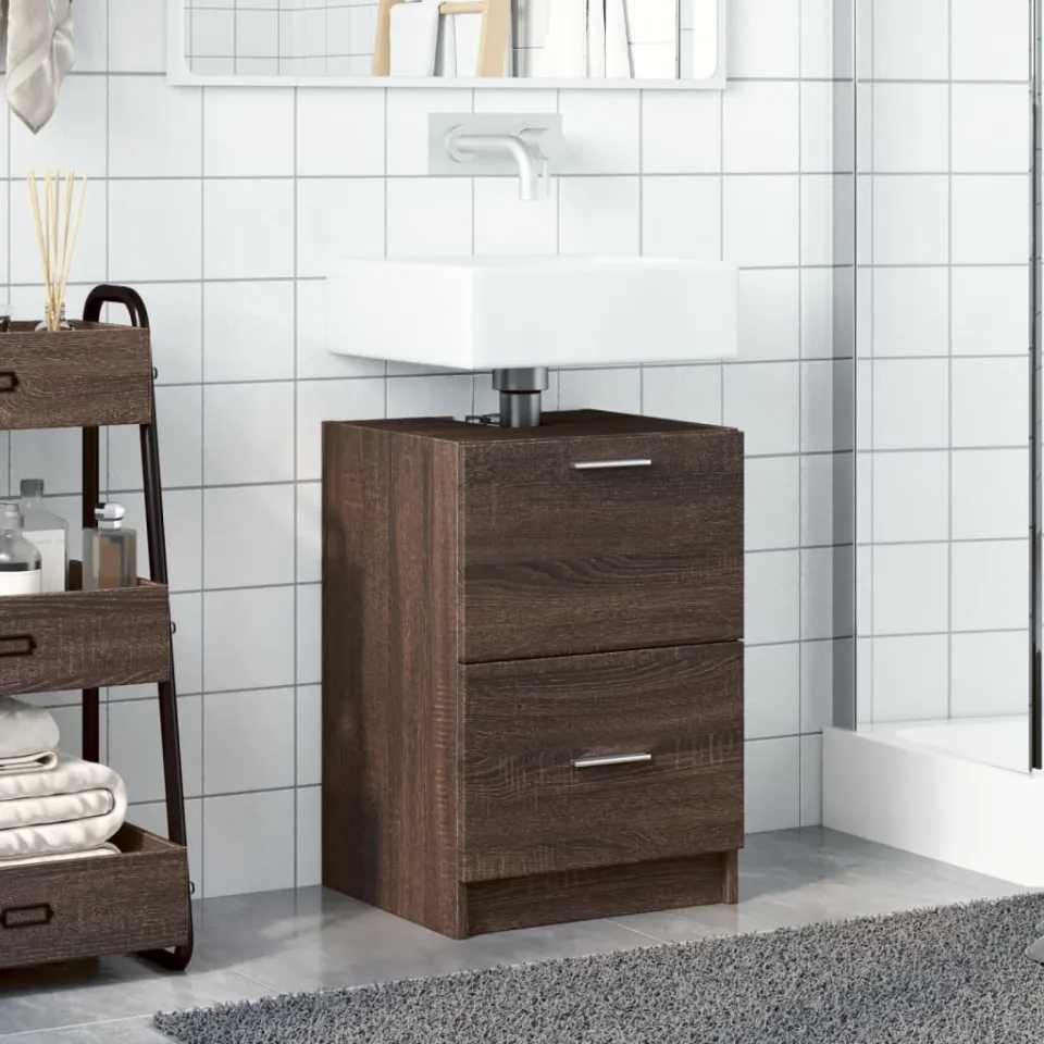 vidaXL Wastafelkast 40x37x59 cm bewerkt hout bruin eikenkleurig, foto 3