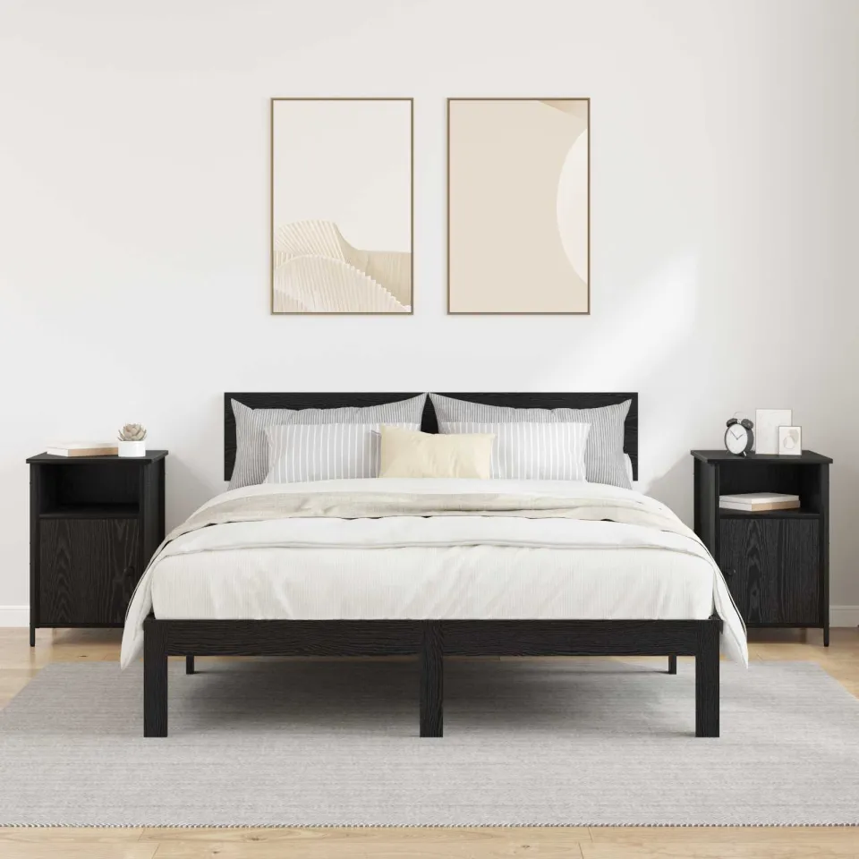 vidaXL Nachtkastje 2 st Zwart Eiken 40 x 42 x 60 cm Bewerkt hout, foto 4
