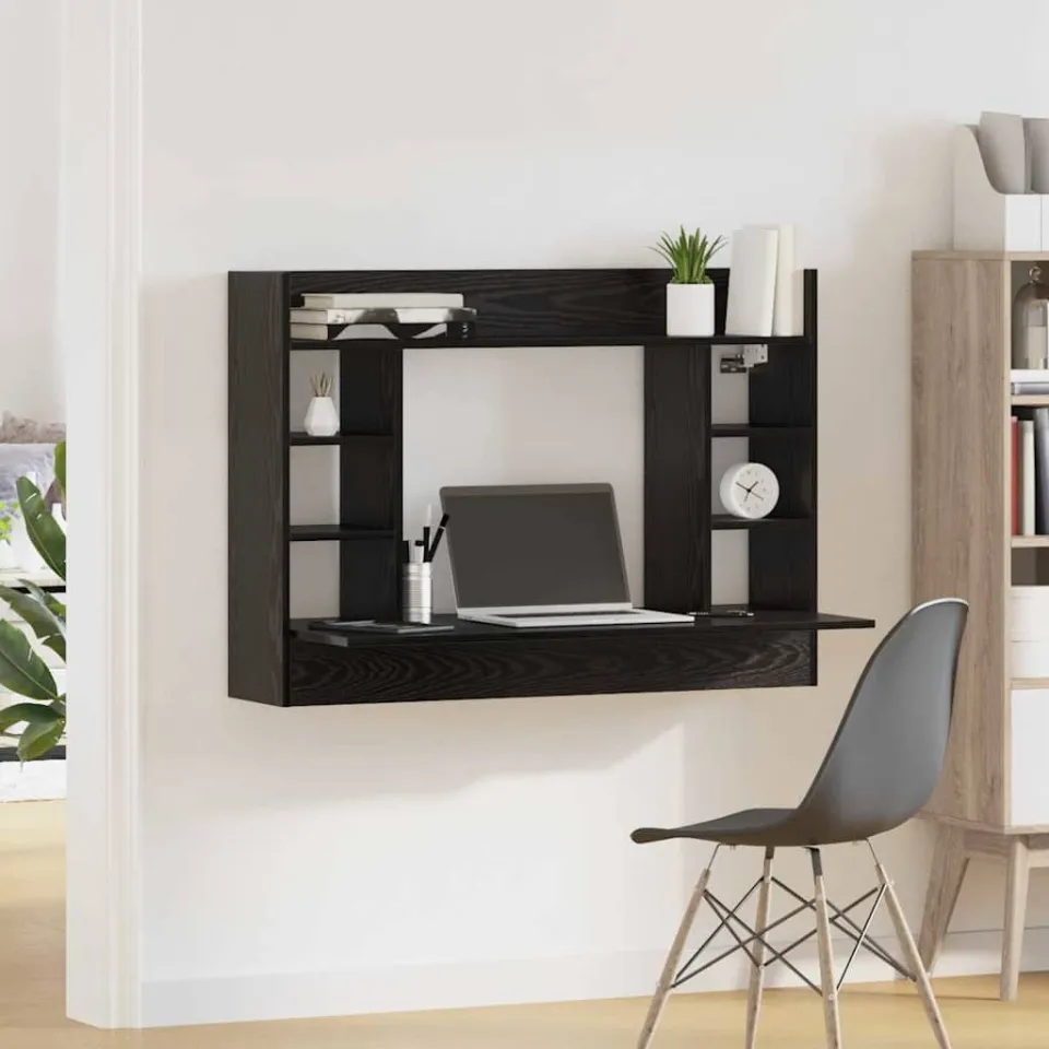 vidaXL Aan de muur bevestigd bureau Zwart eiken 105 x 48 x 75 cm, foto 4