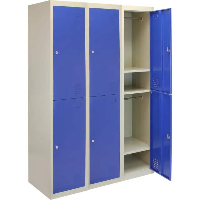MonsterShop 3 x lockerkast metaal - blauw - 180x38x45 cm - tweedeurs flatpack