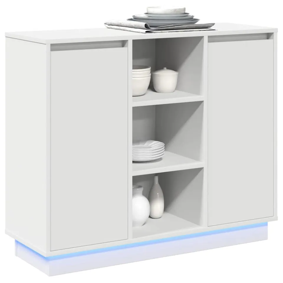 vidaXL LED Sideboard Wit 90 x 32 x 75 cm Bewerkt hout
