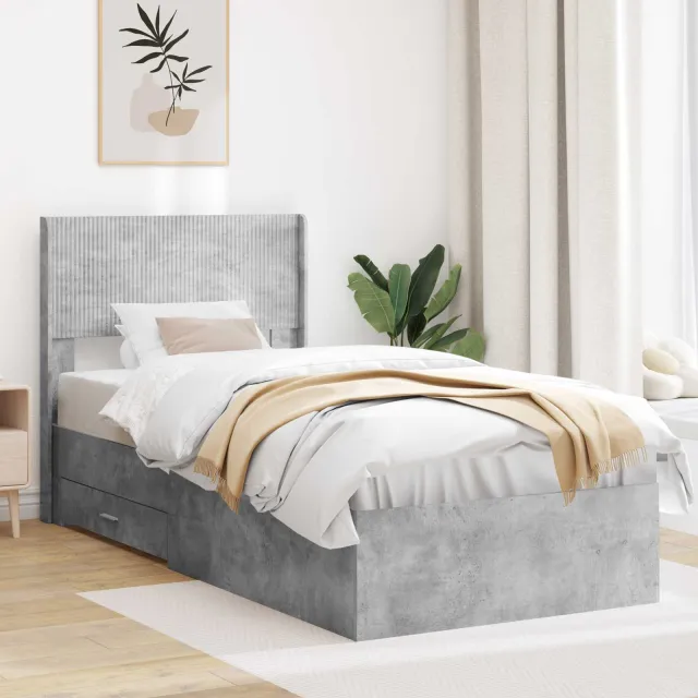 vidaXL Bedframe met opbergruimte en hoofdbord Betongrijs 100 x 200 cm