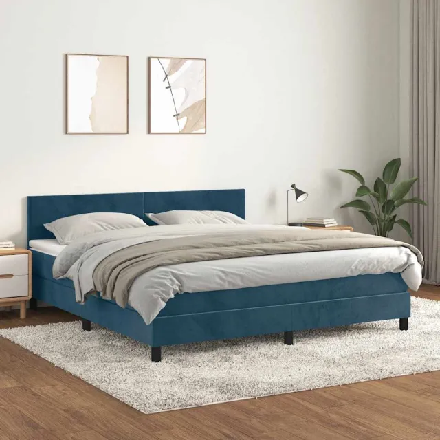 vidaXL Boxspring met matras fluweel donkerblauw 160x200 cm blauw
