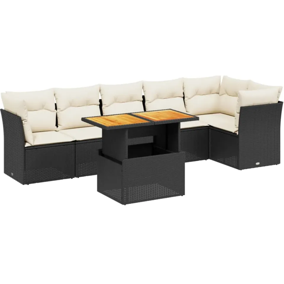 vidaXL 7-delige Loungeset met kussens poly rattan zwart