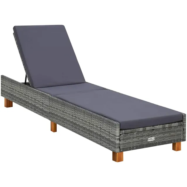 vidaXL Ligbed met kussen poly rattan grijs