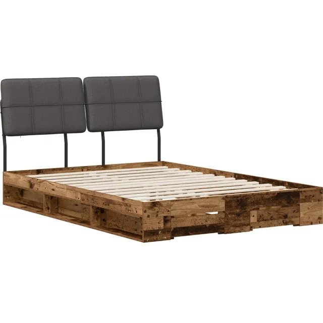 vidaXL Tweepersoonsbed met hoofdbord Oud hout en donkergrijs Bruin