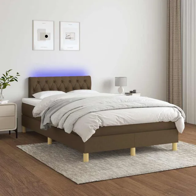 vidaXL Boxspring met matras en LED stof donkerbruin 120x200 cm bruin
