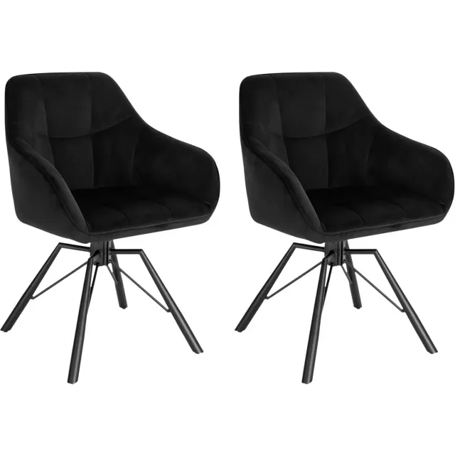KTN® Varnox Draaibare Eetkamerstoelen – Set van 2 – Eetkamerstoel met Armleuningen – 360° Draaibaar – Fluweel – Zwart