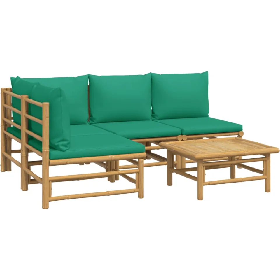 vidaXL 5-delige Loungeset met kussens bamboe groen Bruin