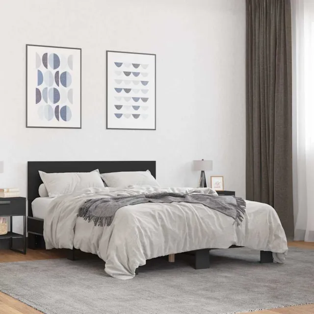 vidaXL Bedframe LED bewerkt hout metaal zwart 140x190 cm