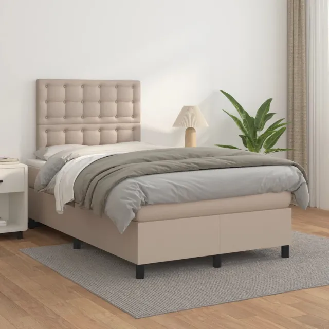 vidaXL Boxspring met matras kunstleer cappuccinokleurig 120x200 cm bruin
