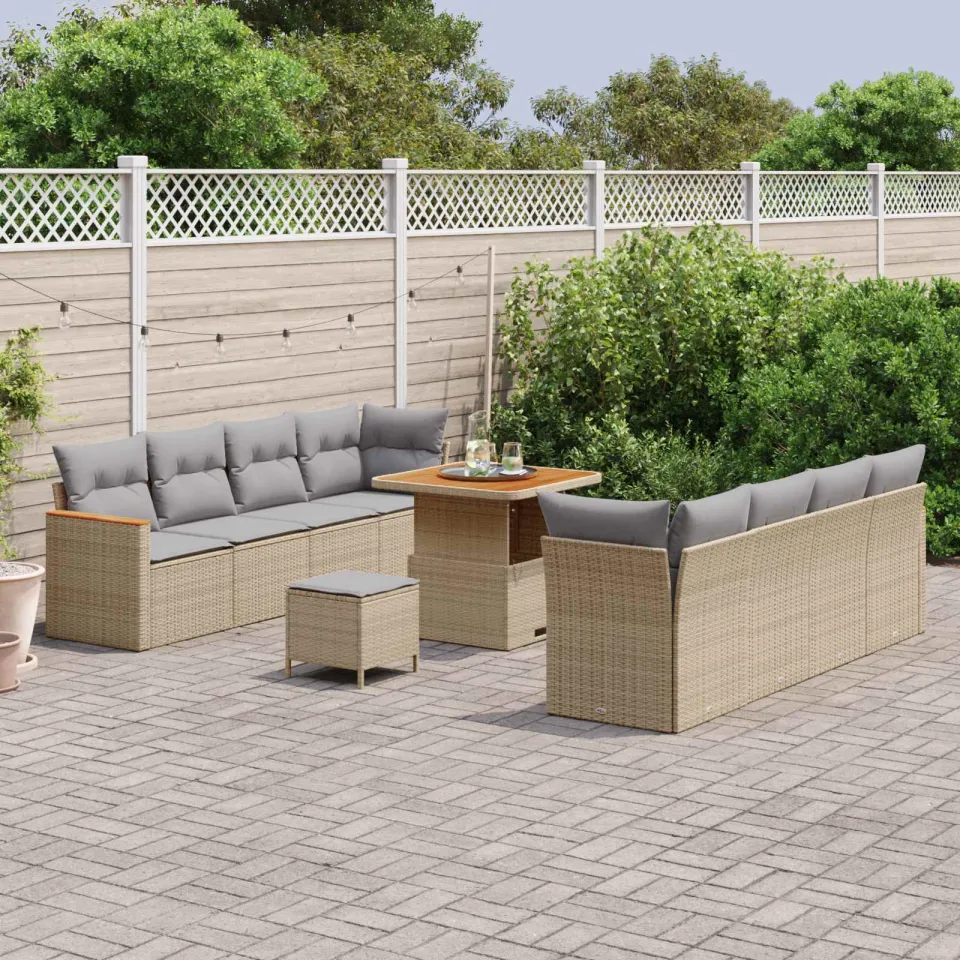 vidaXL Tuinbankenset 11 st Beige poly rattan, foto 2