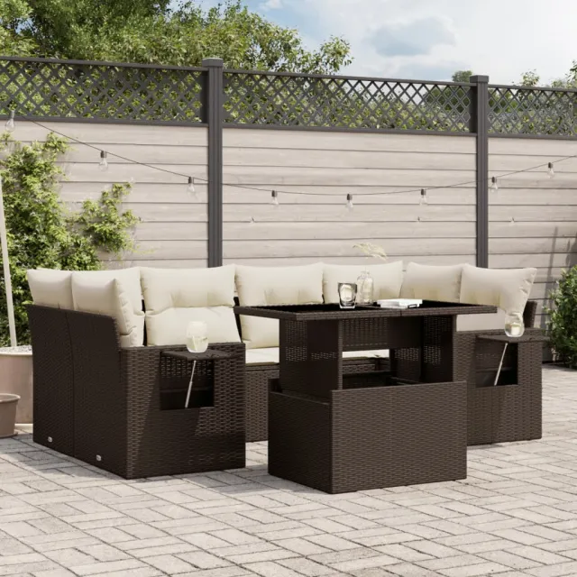 vidaXL 7-delige Loungeset met kussens poly rattan bruin, foto 2