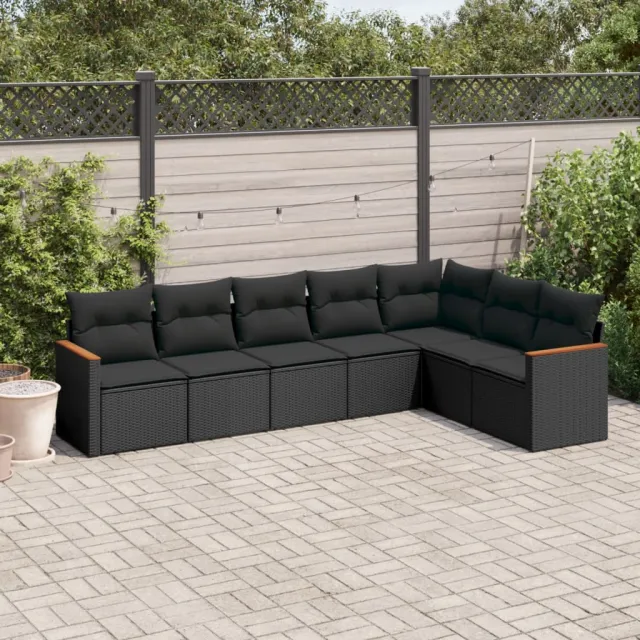 vidaXL 7-delige Loungeset met kussens poly rattan zwart, foto 2
