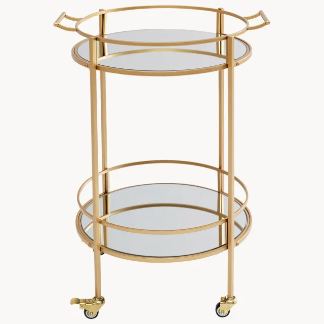 Kare Design Ronde serveerwagen Emilia met spiegelglazen planken Goudkleurig, Zilverkleurig