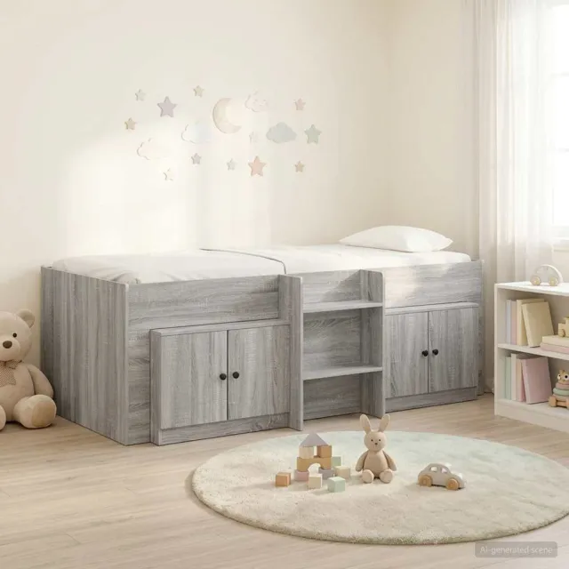 vidaXL Loft Bed Frame met Kast 3 st Grijs Sonoma Bewerkt hout