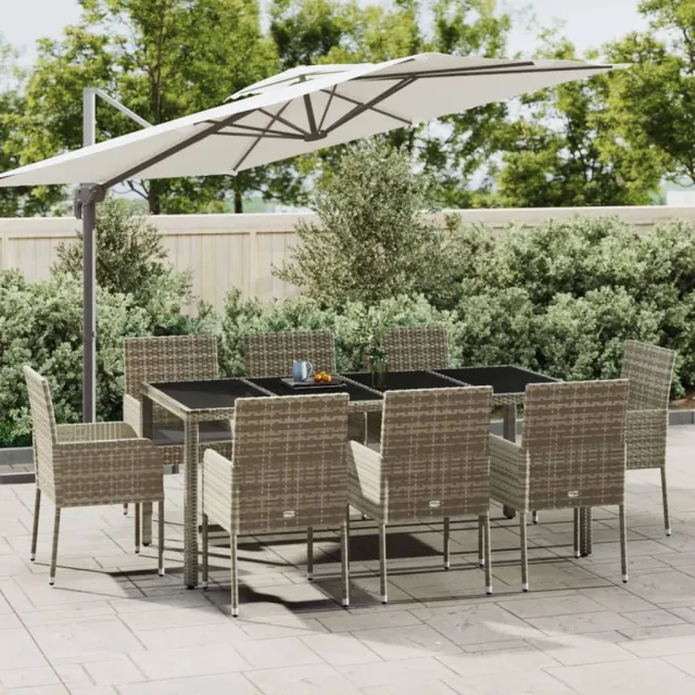 vidaXL 9-delige Tuinset met kussens poly rattan grijs, foto 2