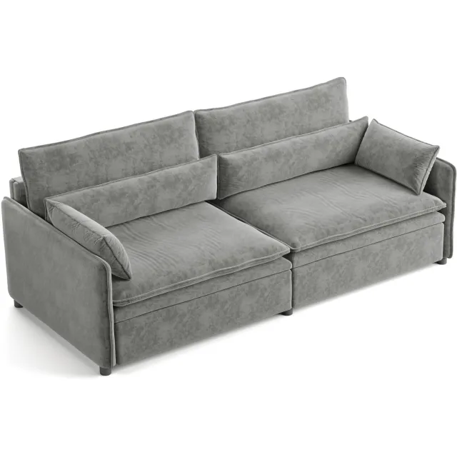 Wishdor Slaapbank 3-zits - Uitklapbaar 3-in-1 ontwerp - Verstelbare rugleuning en opbergruimte - Chenille met losse kussens - Woonkamer slaapkamer appartement - Lichtgrijs - 206 x 91 x 86 cm